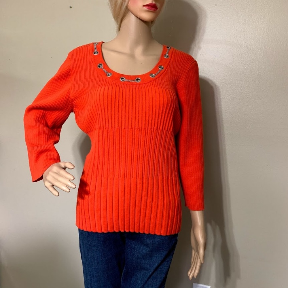 Requirements Knit Top Pullover Women Orange Sz XL